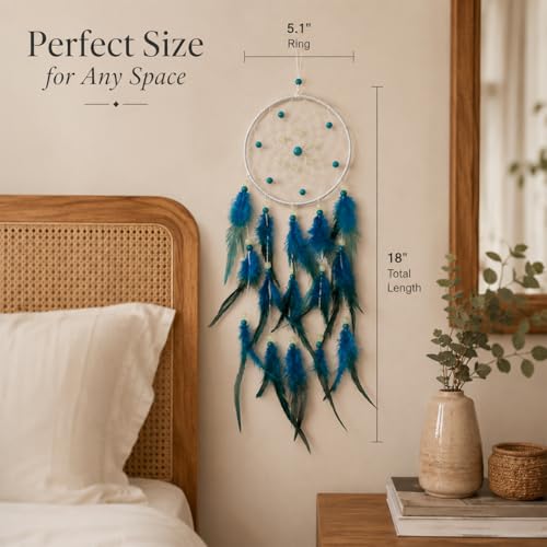 Awlee Handmade Turquoise Blue Dream Catcher for Boy Glow in The Dark Wall Hanging Decor for Boys Girls Bedroom Nursery Kids Room Birthday - Image 3