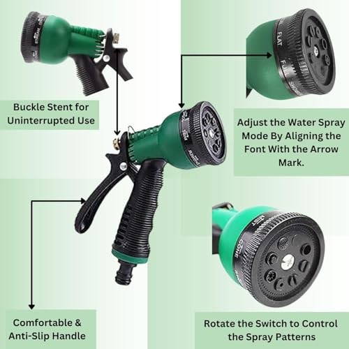 FANHAO 7 Pattern Pressure Gun - 7 in 1 High Pressure Leak Proof Adjustable Garden Hose Nozzle Water Spray Gun with Metal Grip Lock Gardening Spray for Garden Window, Bike Car Washer Gun - Image 4