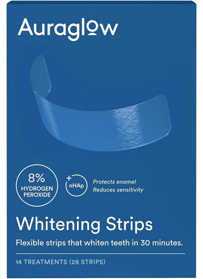 AuraGlow Auraglow Teeth Whitening Strips, Sensitive Whitening Strips, 14 Whitening Treatments, 8% Hydrogen Peroxide with Nano Hydroxyapatite (nHAp) to Reduce Sensitivity and Protect Enamel, 28 Strips, Mint  - Image 1
