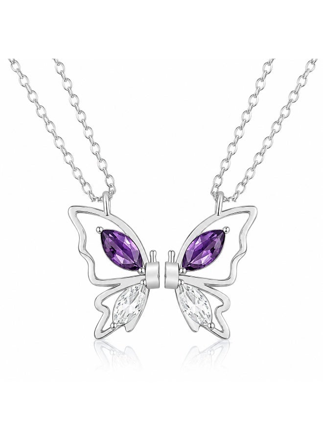 RAFAL Magnetic Matching Butterfly Couples Pendant Necklace Set for Women – Elegant Silver-Plated 2-Piece Zircon Chain, Premium Sophisticated Jewelry Accent for Special Occasions, Birthdays & Luxury Gifting - Image 1
