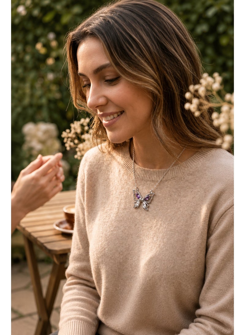 RAFAL Magnetic Matching Butterfly Couples Pendant Necklace Set for Women – Elegant Silver-Plated 2-Piece Zircon Chain, Premium Sophisticated Jewelry Accent for Special Occasions, Birthdays & Luxury Gifting - Image 4