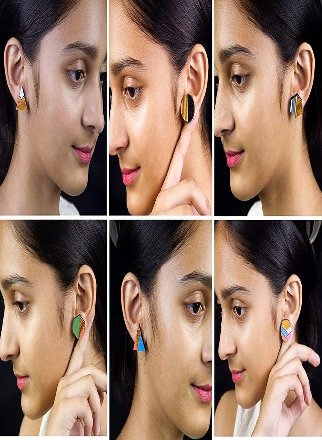 ORENAME Wooden Earrings for Girls and Women 6 Pairs Set Handmade Wooden Earrings with Ear Backs for Women and Girls Different Shapes and Colors - Image 2