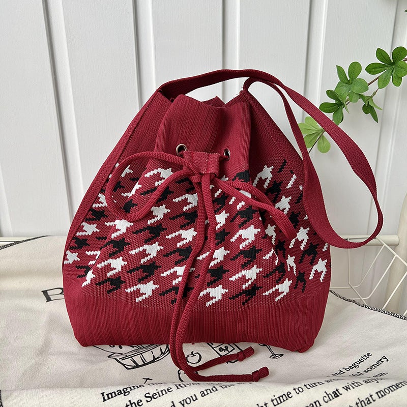 Knitted Bucket Bag – Urban Simple Design Polyester Handbag for Women - Image 1