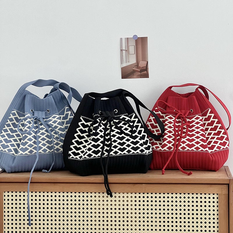 Knitted Bucket Bag – Urban Simple Design Polyester Handbag for Women - Image 5