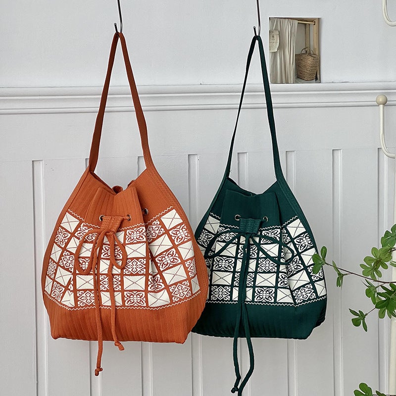 Knitted Bucket Bag – Urban Simple Design Polyester Handbag for Women - Image 4