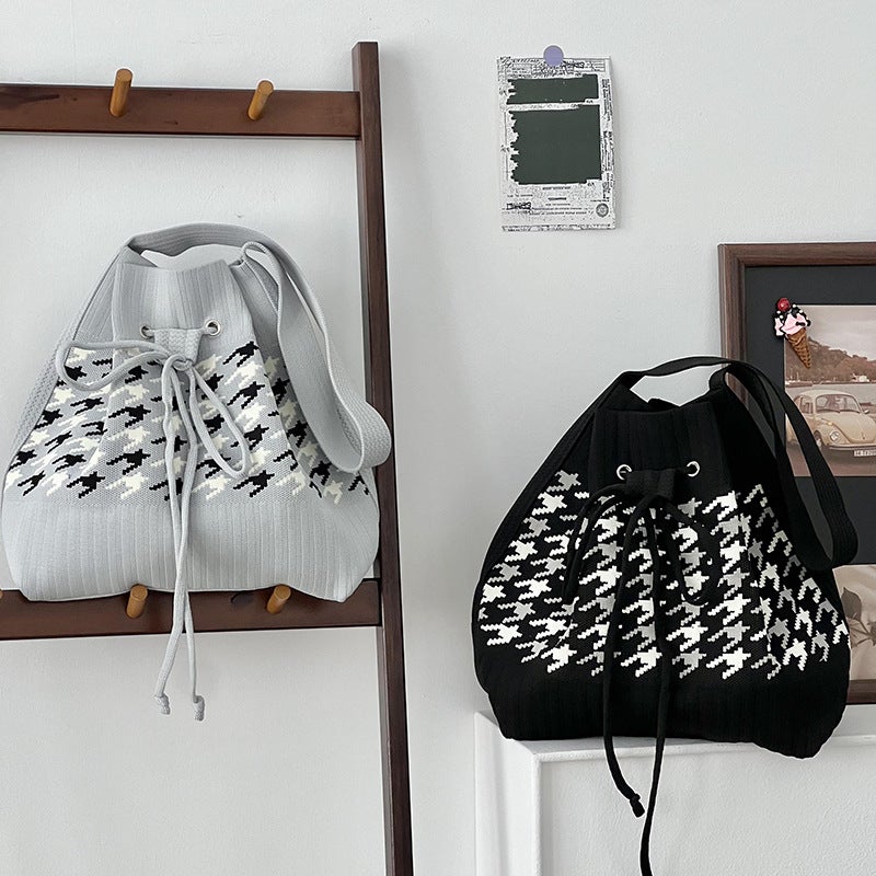 Knitted Bucket Bag – Urban Simple Design Polyester Handbag for Women - Image 3