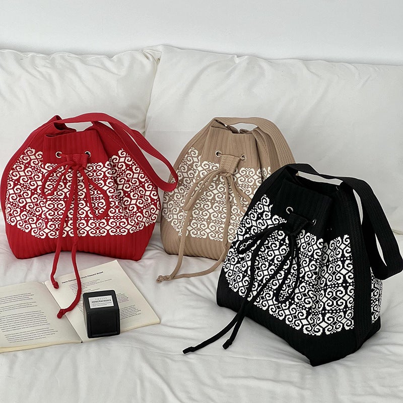 Knitted Bucket Bag – Urban Simple Design Polyester Handbag for Women - Image 2