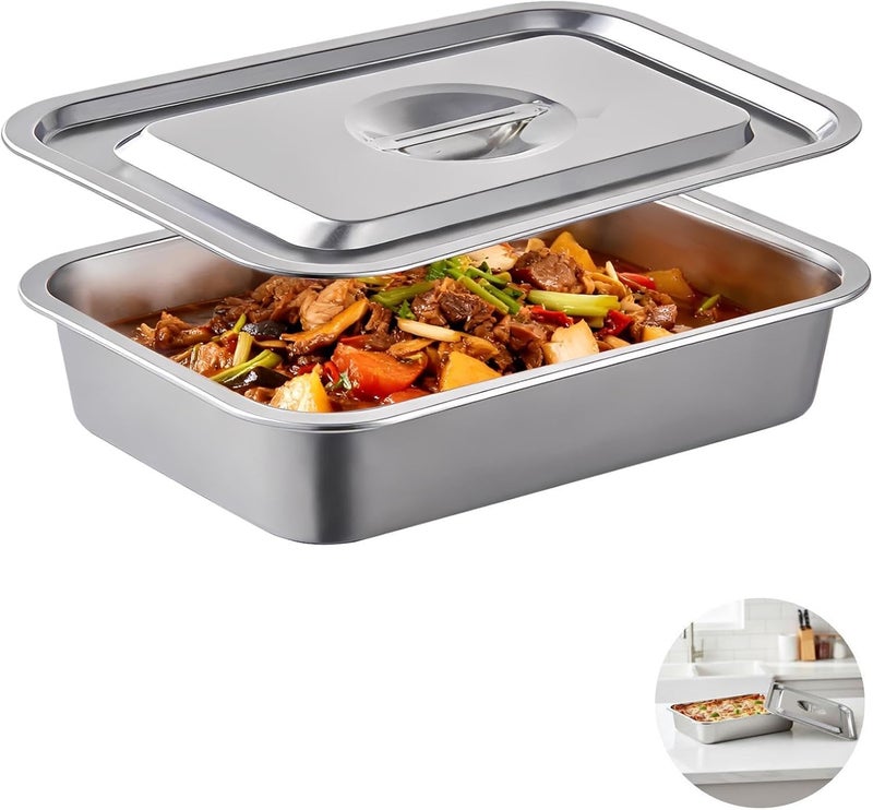 Stainless Steel Lasagna Pan 14.2 X 10.6 X 3.9 in with Lid, Large Baking Tray Food Serving Storage Tray, 201 Stainless Steel - Image 3