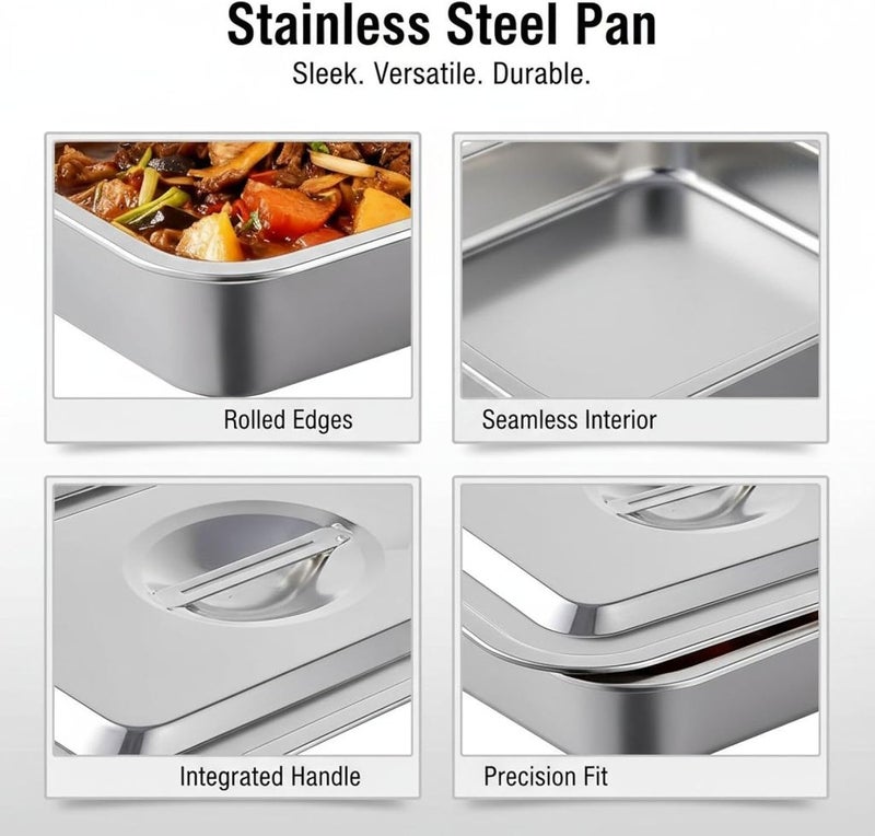 Stainless Steel Lasagna Pan 14.2 X 10.6 X 3.9 in with Lid, Large Baking Tray Food Serving Storage Tray, 201 Stainless Steel - Image 2