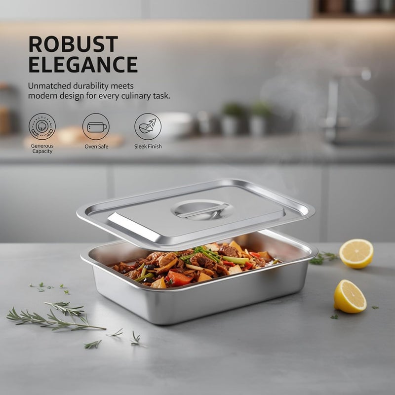 Stainless Steel Lasagna Pan 14.2 X 10.6 X 3.9 in with Lid, Large Baking Tray Food Serving Storage Tray, 201 Stainless Steel - Image 4