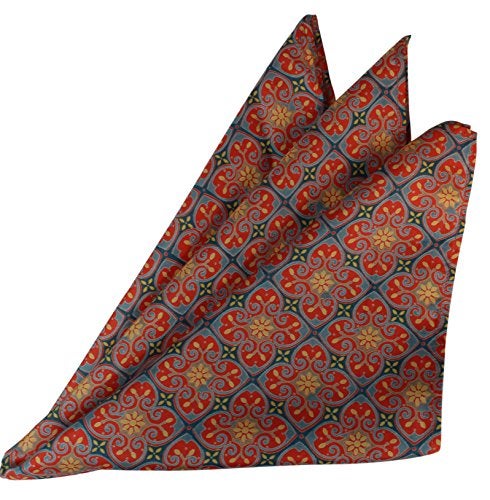 Royal Silk Elegant Red Gold Cathedral Print Silk Handkerchief Rich Arabesque Design – 100% Silk - Large 16” Square - Image 3