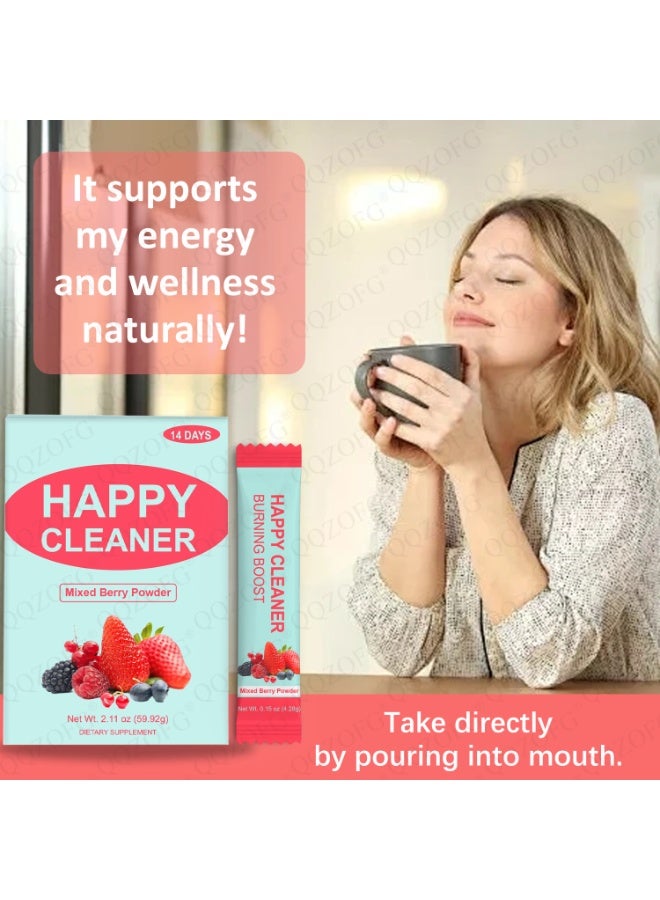 Day Wins Happy Cleaner Gut Health Superfoods Powder, Berry Flavor, with Probiotic, Prebiotic & Plant-Based Fiber for Gut Balance, Bloating Relief, Vegan Sugar Free Drink Mix (14 Packets) - Image 4