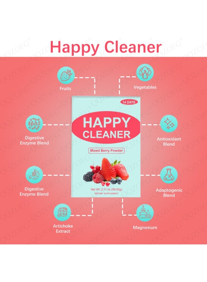 Day Wins Happy Cleaner Gut Health Superfoods Powder, Berry Flavor, with Probiotic, Prebiotic & Plant-Based Fiber for Gut Balance, Bloating Relief, Vegan Sugar Free Drink Mix (14 Packets) - Image 3