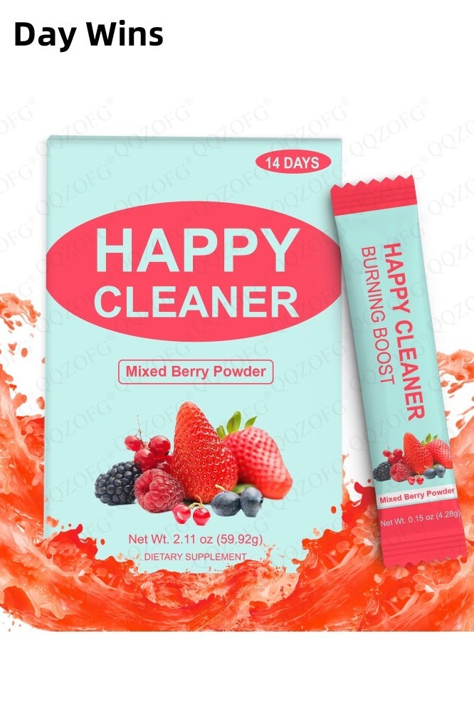 Day Wins Happy Cleaner Gut Health Superfoods Powder, Berry Flavor, with Probiotic, Prebiotic & Plant-Based Fiber for Gut Balance, Bloating Relief, Vegan Sugar Free Drink Mix (14 Packets) - Image 1