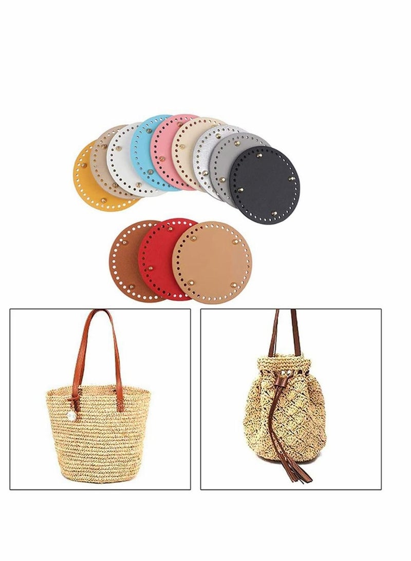 Excefore 4 Pcs PU Leather Knitting Crochet Round Bags Nail Bottom Shaper Pad Insert Cushion Base with Holes for DIY Shoulder Bag Handbag Purse Accessories Making,14x14 cm/5.5x5.5 inch - Image 3
