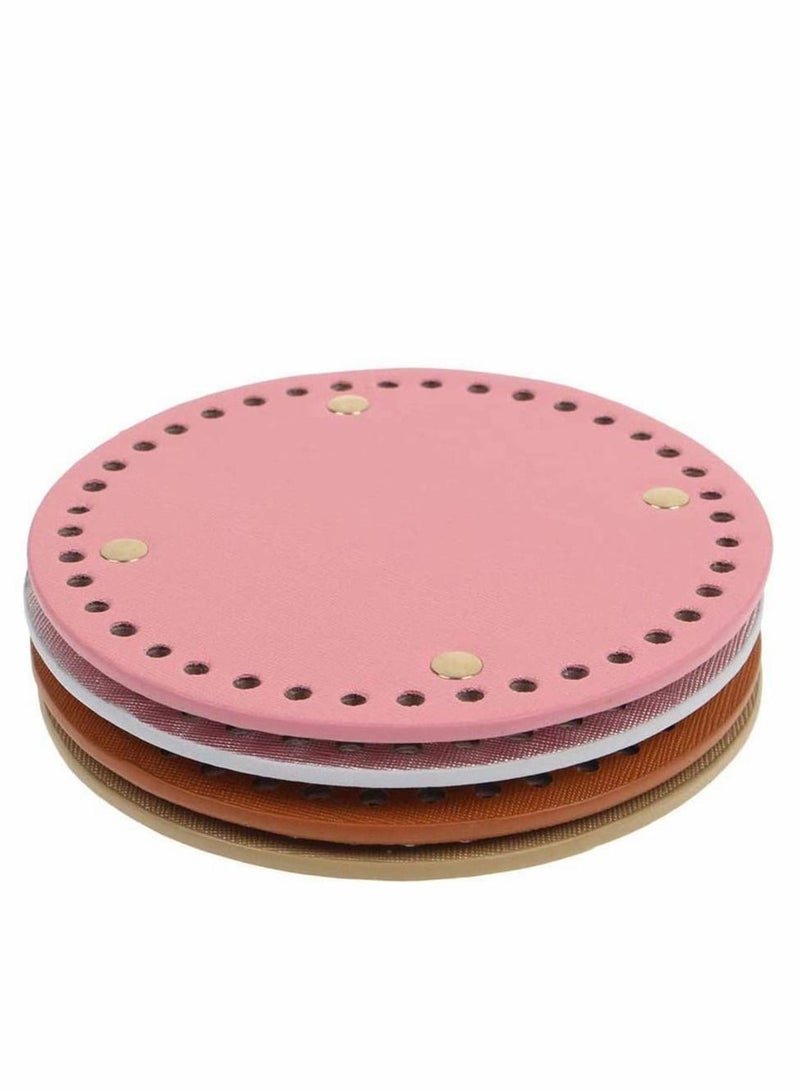 Excefore 4 Pcs PU Leather Knitting Crochet Round Bags Nail Bottom Shaper Pad Insert Cushion Base with Holes for DIY Shoulder Bag Handbag Purse Accessories Making,14x14 cm/5.5x5.5 inch - Image 2