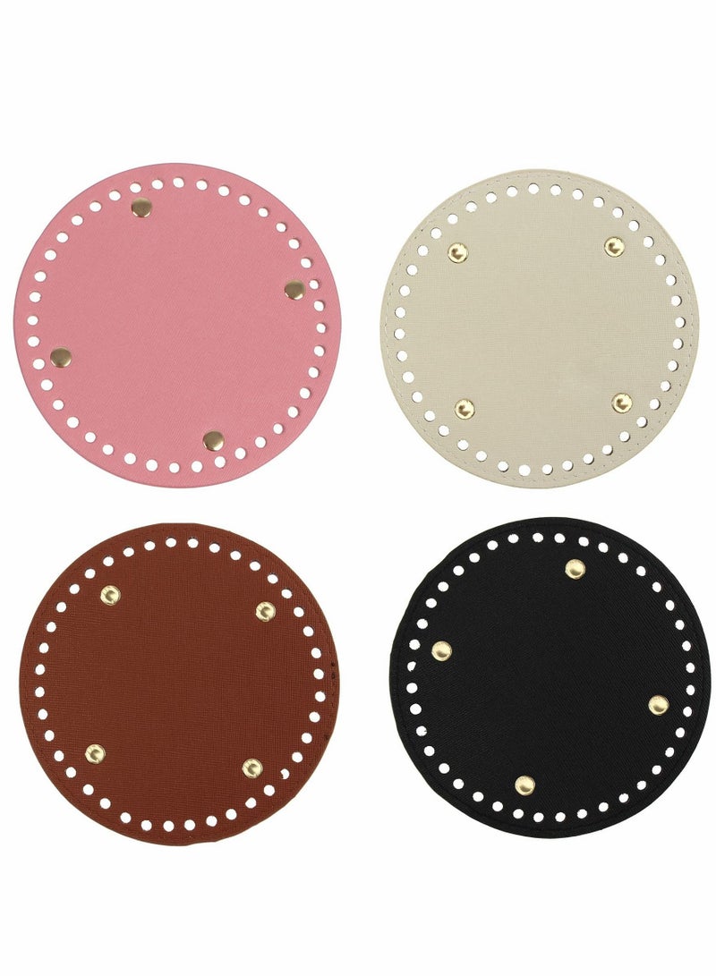 Excefore 4 Pcs PU Leather Knitting Crochet Round Bags Nail Bottom Shaper Pad Insert Cushion Base with Holes for DIY Shoulder Bag Handbag Purse Accessories Making,14x14 cm/5.5x5.5 inch - Image 1