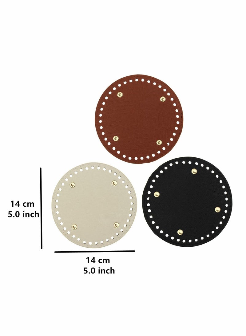 Excefore 4 Pcs PU Leather Knitting Crochet Round Bags Nail Bottom Shaper Pad Insert Cushion Base with Holes for DIY Shoulder Bag Handbag Purse Accessories Making,14x14 cm/5.5x5.5 inch - Image 5