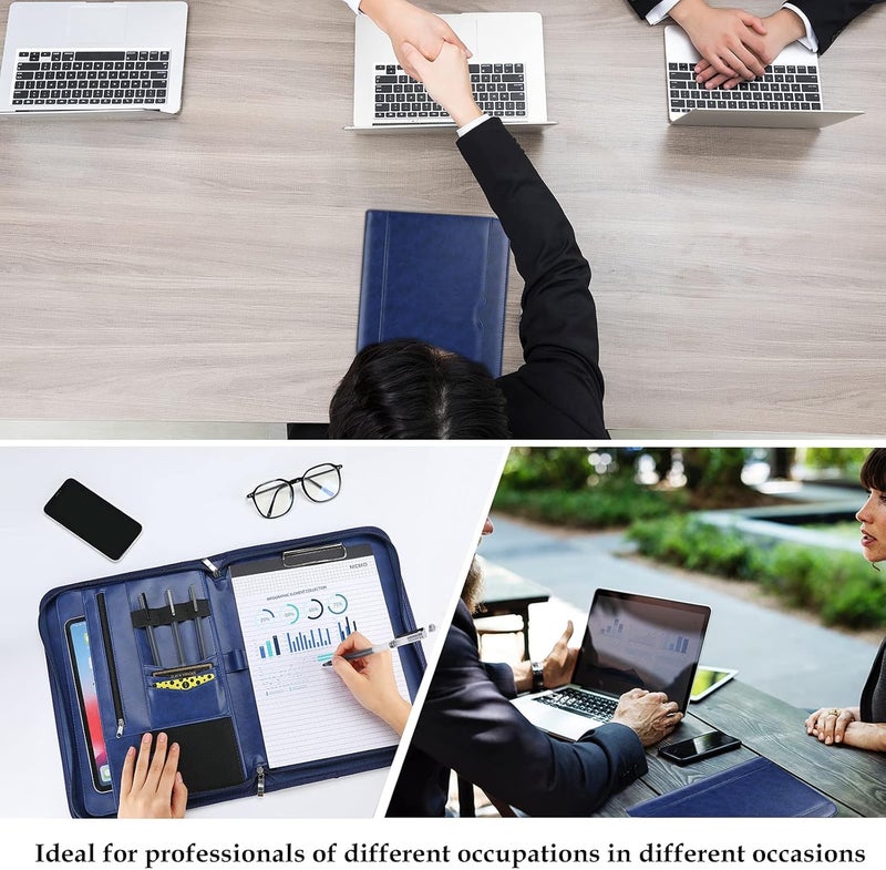 Procase Portfolio Business Padfolio Folder with Zipper, Conference Meeting Executive File Legal Document Organizer with Pockets Letter Size A4 Writing Pad Notepad Padfolio -Navy - Image 5