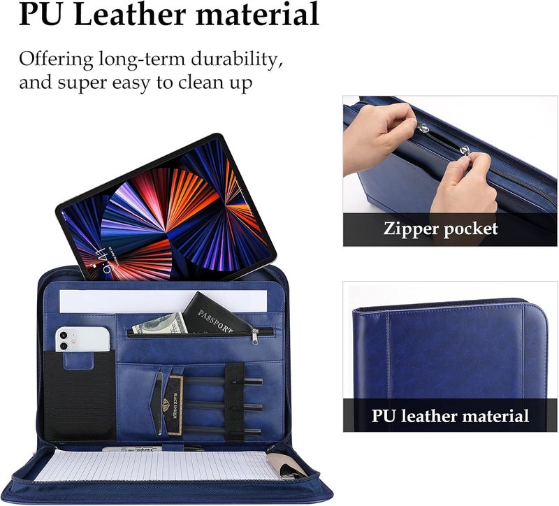Procase Portfolio Business Padfolio Folder with Zipper, Conference Meeting Executive File Legal Document Organizer with Pockets Letter Size A4 Writing Pad Notepad Padfolio -Navy - Image 4