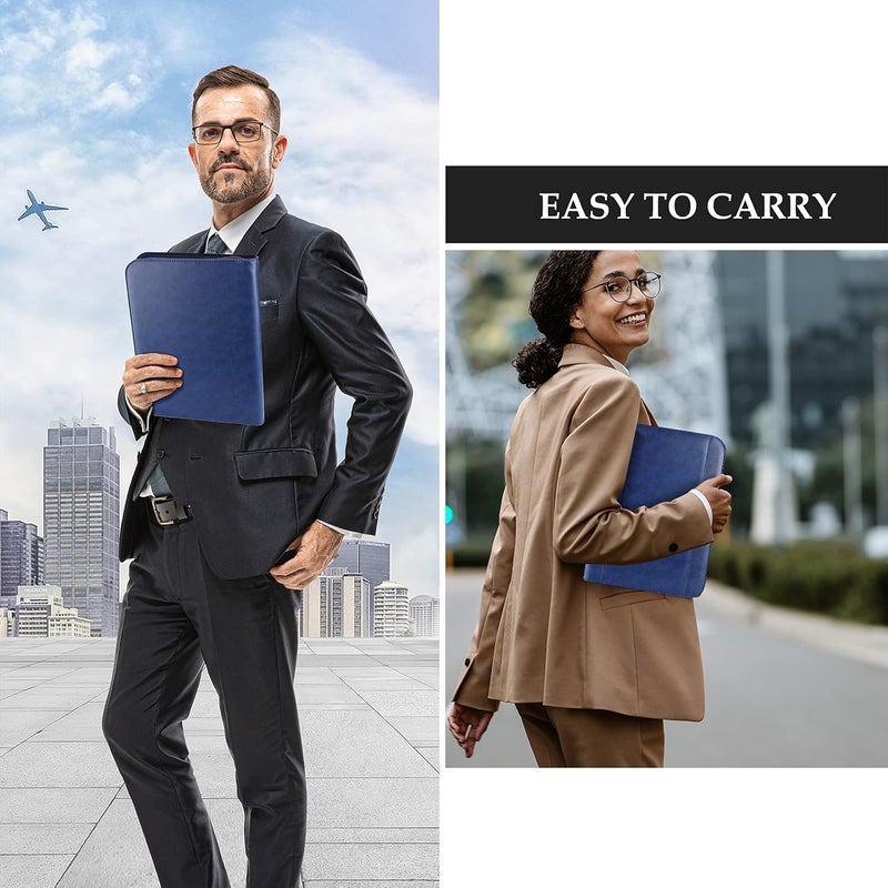 Procase Portfolio Business Padfolio Folder with Zipper, Conference Meeting Executive File Legal Document Organizer with Pockets Letter Size A4 Writing Pad Notepad Padfolio -Navy - Image 3