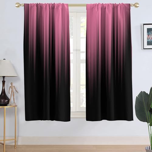 AAtter Pink Window Curtain Black Cute Ombre Gothic Goth Modern Girls Girly Abstract Aesthetic Cool Anime Living Room Bedroom Rod Pocket Drapes Treatment Fabric 1 Pair Home Decor 42 W x 63 L Bright - Image 1