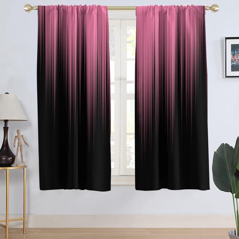 AAtter Pink Window Curtain Black Cute Ombre Gothic Goth Modern Girls Girly Abstract Aesthetic Cool Anime Living Room Bedroom Rod Pocket Drapes Treatment Fabric 1 Pair Home Decor 42 W x 63 L Bright - Image 2