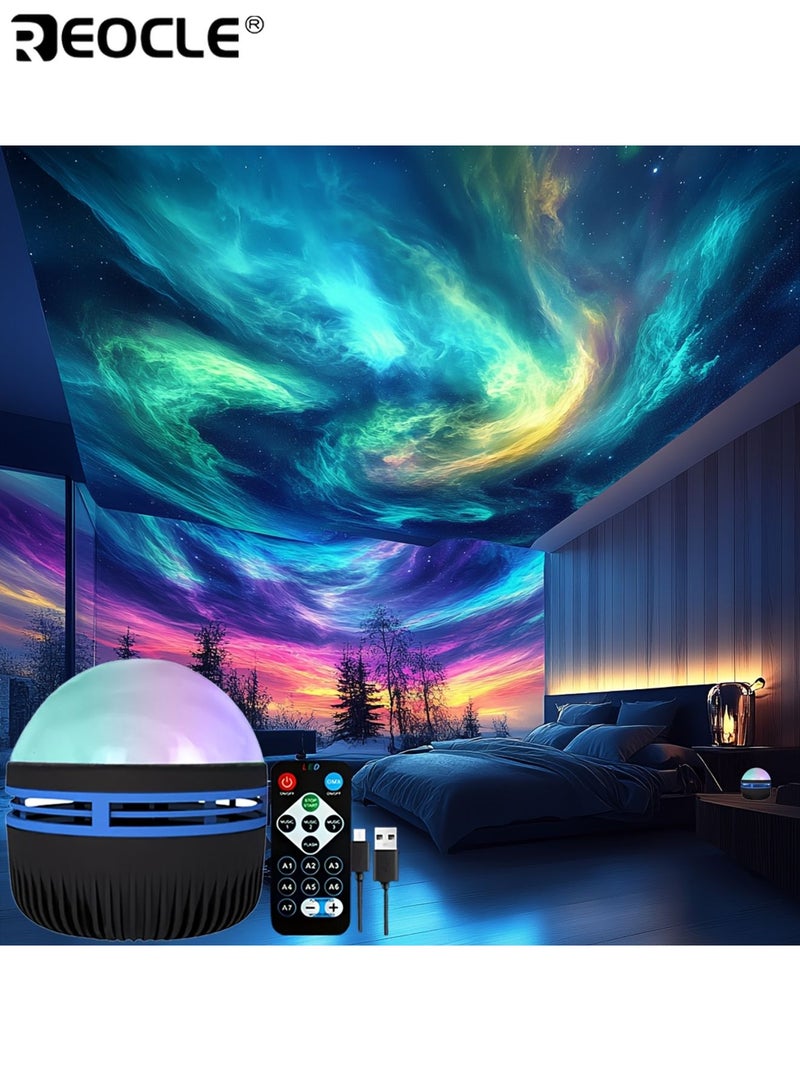 REOCLE LED Northern Lights Projection Lamp Aurora Borealis Effect with Remote Control USB Powered Color-Changing Light Show for Bedroom Living Room Office and Party Décor - Image 3