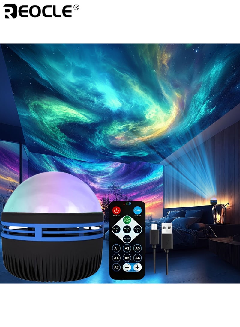 REOCLE LED Northern Lights Projection Lamp Aurora Borealis Effect with Remote Control USB Powered Color-Changing Light Show for Bedroom Living Room Office and Party Décor - Image 1