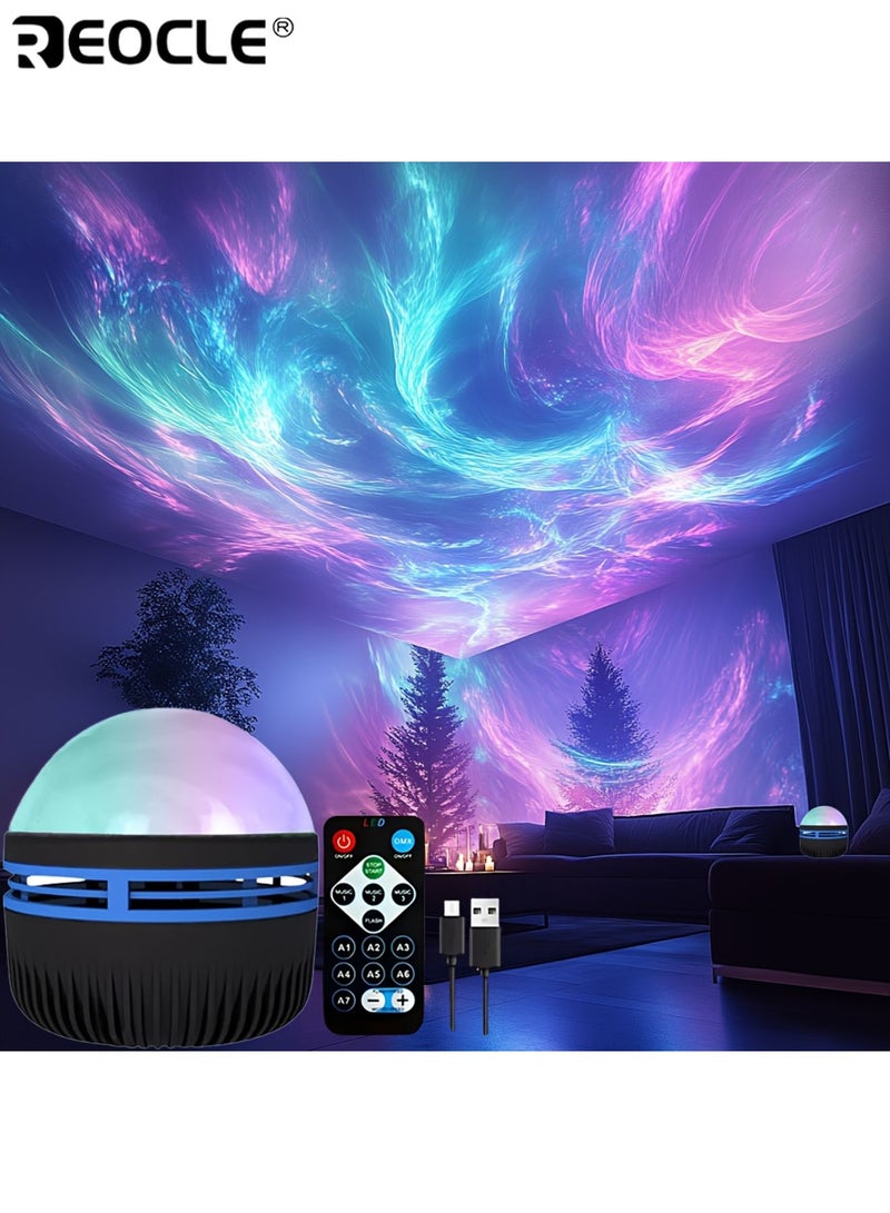 REOCLE LED Northern Lights Projection Lamp Aurora Borealis Effect with Remote Control USB Powered Color-Changing Light Show for Bedroom Living Room Office and Party Décor - Image 5