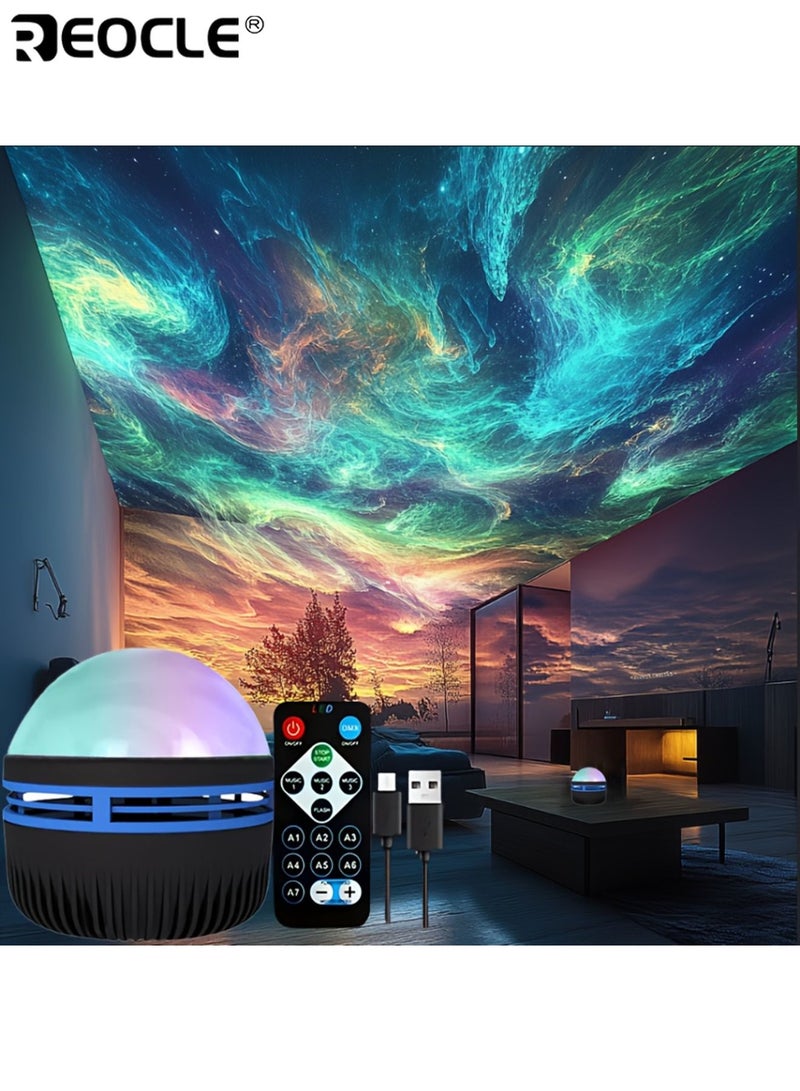 REOCLE LED Northern Lights Projection Lamp Aurora Borealis Effect with Remote Control USB Powered Color-Changing Light Show for Bedroom Living Room Office and Party Décor - Image 4