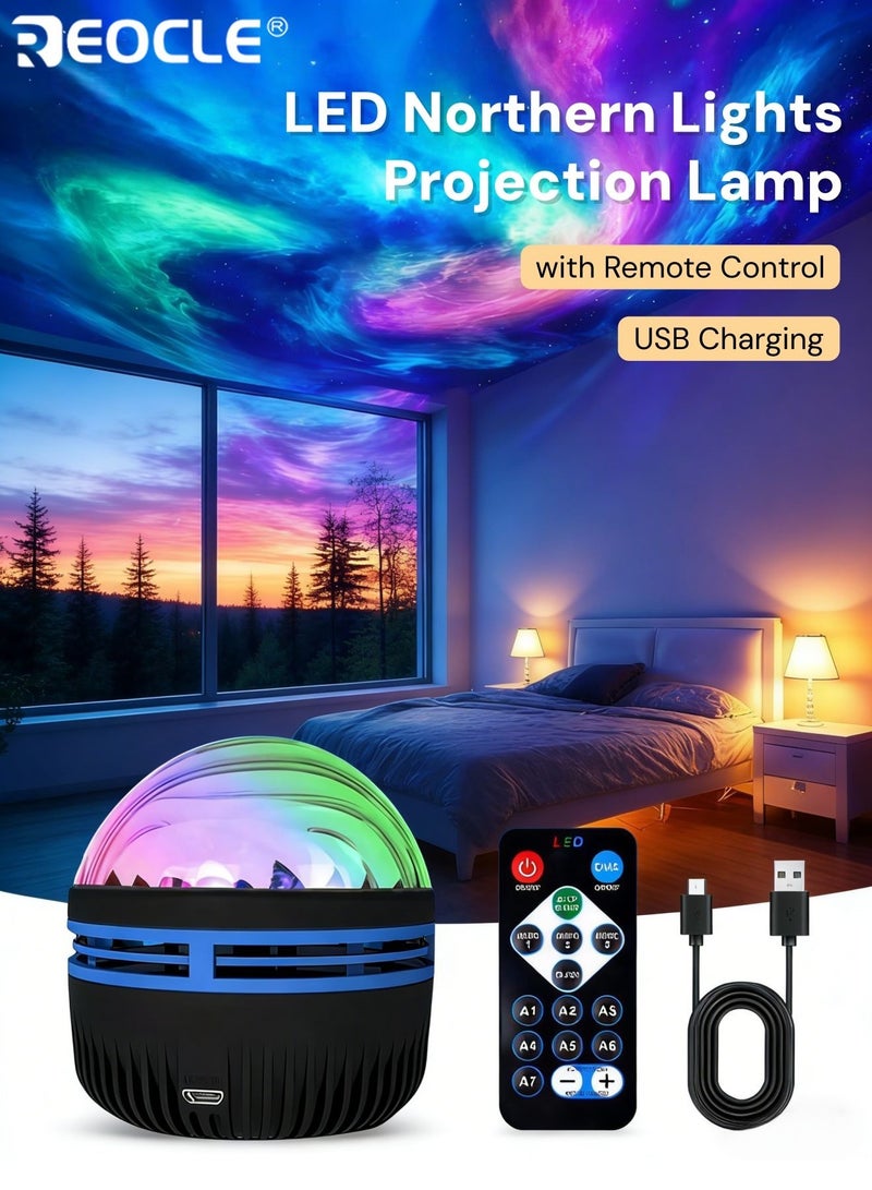 REOCLE LED Northern Lights Projection Lamp Aurora Borealis Effect with Remote Control USB Powered Color-Changing Light Show for Bedroom Living Room Office and Party Décor - Image 1