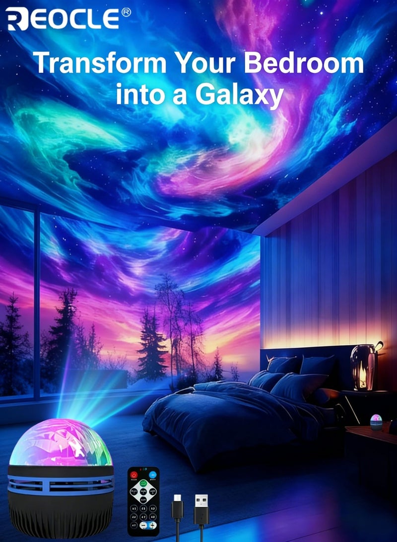 REOCLE LED Northern Lights Projection Lamp Aurora Borealis Effect with Remote Control USB Powered Color-Changing Light Show for Bedroom Living Room Office and Party Décor - Image 3