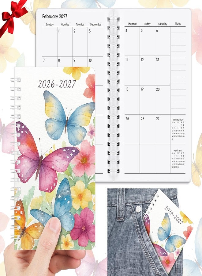 ReliThick تقويم جيب حلزوني صغير من ReliThick لعامي 2026-2027، دفتر تخطيط شهري بغلاف من مادة PVC، هدية تقدير للنساء (فراشة مائية). - Image 1