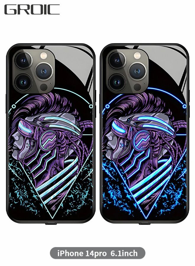 GROIC Compatible with iPhone 14 Pro Case,Glow Phone Shell,Tempered Glass Back Soft Slim TPU Bumper Shockproof Colorful Light Up Phone Cover for iPhone 14 Pro 6.1 Inch - Image 1