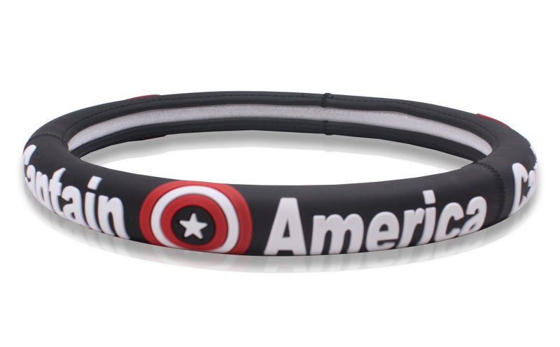 Finex Silicone Captain America Superhero Auto Car Steering Wheel Cover - Black - Universal Fit