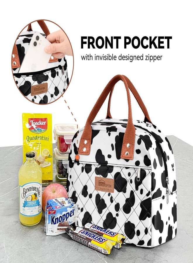 HOMESPON Lunch Bag Women Lunch Box for Women Men Insulated Lunch Tote with Front Pocket Lunchbox Container Cooler Bag for Work Picnic (Cow Print) - Image 2