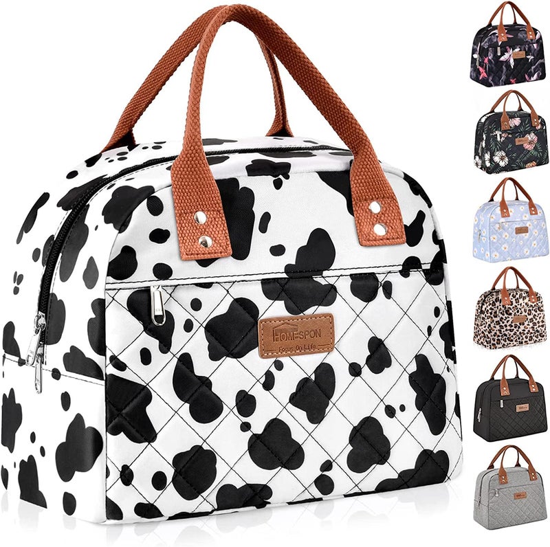 HOMESPON Lunch Bag Women Lunch Box for Women Men Insulated Lunch Tote with Front Pocket Lunchbox Container Cooler Bag for Work Picnic (Cow Print) - Image 1