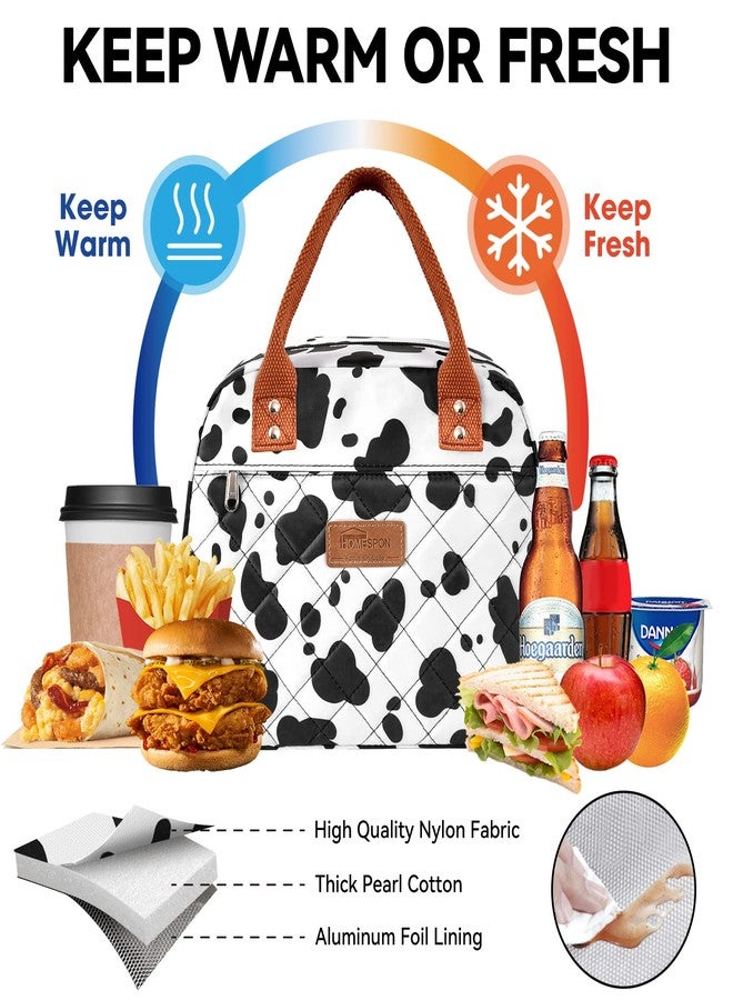 HOMESPON Lunch Bag Women Lunch Box for Women Men Insulated Lunch Tote with Front Pocket Lunchbox Container Cooler Bag for Work Picnic (Cow Print) - Image 4