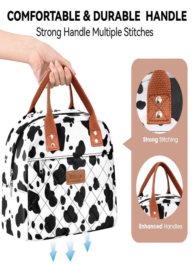 HOMESPON Lunch Bag Women Lunch Box for Women Men Insulated Lunch Tote with Front Pocket Lunchbox Container Cooler Bag for Work Picnic (Cow Print) - Image 3