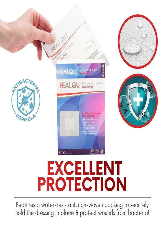 HEALQU Island Dressing - 4"x4", 30 Count - Bordered Gauze Sterile Individually Wrapped Gauze Pads, Water-Resistant, Non-Woven Backing - Soft and Breathable Wound Dressing for First Aid and Medical - Image 4