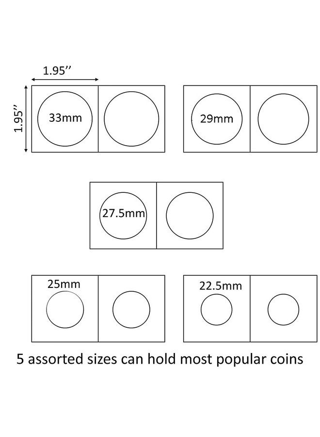 Lewano Cardboard Coin Holders in 5 Assorted Sizes, with Sheets Coin Pocket Pages, for Coin Collection (250PcsHolder+10PcsSheets) - Image 3