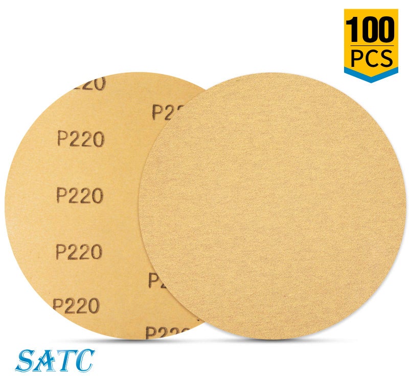 S SATC 100 PCS PSA Sanding Discs 6 Inch Adhesive Backed Sandpaper 220 Grit Sander Attachment for Drill Self Stick Aluminum Oxide Round Automotive Sandpaper with Sticky Back - Image 4