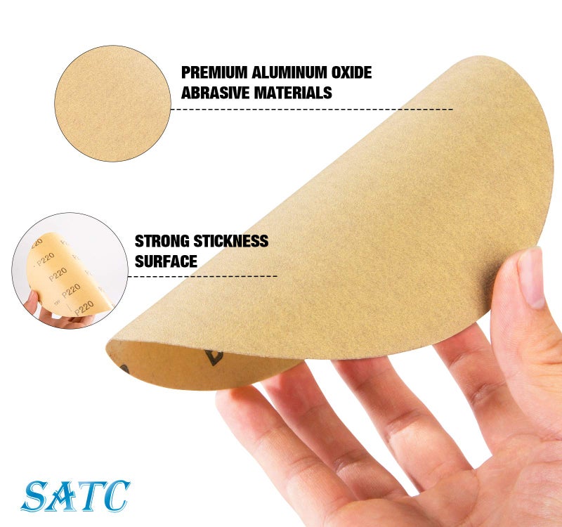 S SATC 100 PCS PSA Sanding Discs 6 Inch Adhesive Backed Sandpaper 220 Grit Sander Attachment for Drill Self Stick Aluminum Oxide Round Automotive Sandpaper with Sticky Back - Image 3