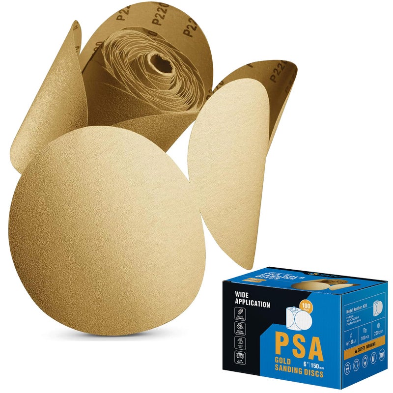 S SATC 100 PCS PSA Sanding Discs 6 Inch Adhesive Backed Sandpaper 220 Grit Sander Attachment for Drill Self Stick Aluminum Oxide Round Automotive Sandpaper with Sticky Back - Image 1