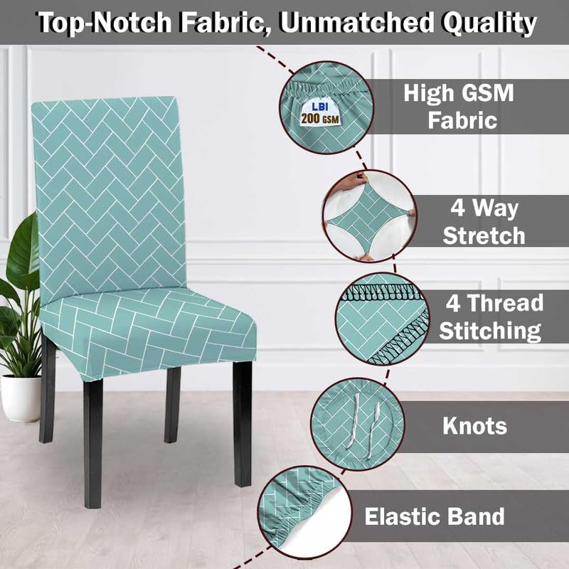 HOTKEI Pack of 6 Pastel Green Brick Printed 200 GSM Elastic Stretchable Dining Table Chair Seat Cover Protector Slipcover for Dining Table Chair Cover Set of 6 Seater, Polyester Blend - Image 4