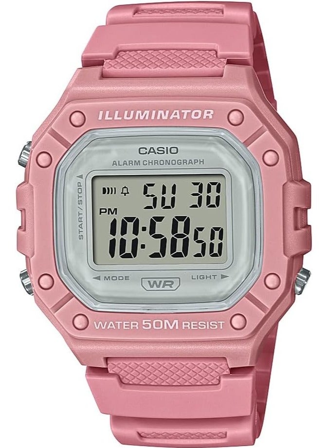 CASIO W-218HC-4AVDF Hexagon Shape Digital Resin Wrist Girls Watch, 44mm, Pink - Image 1