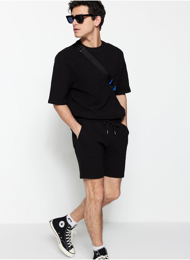 trendyol Premium Black Regular 100% Cotton Fit Textured Shorts & Bermuda  - Image 2