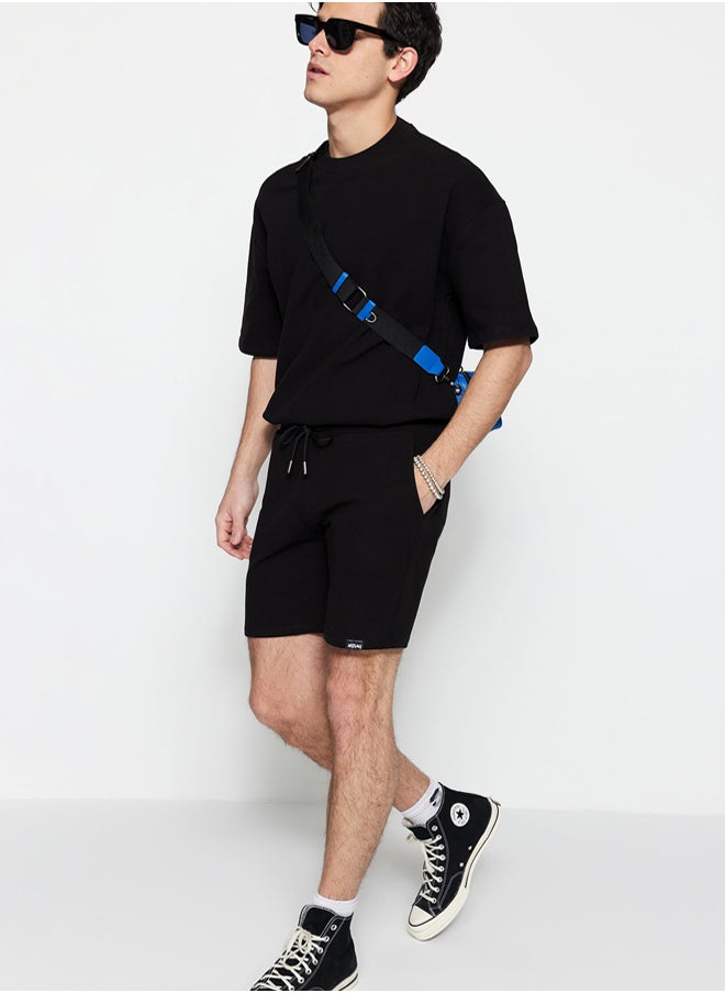 trendyol Premium Black Regular 100% Cotton Fit Textured Shorts & Bermuda  - Image 4