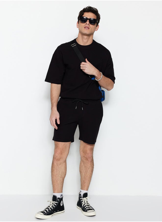 trendyol Premium Black Regular 100% Cotton Fit Textured Shorts & Bermuda  - Image 3